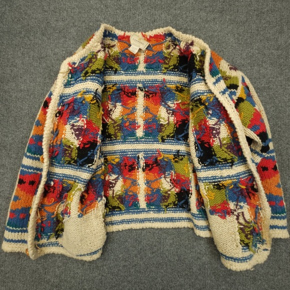 Vintage Express Tricot Cardigan Womens M/L Patchwork Wool Chunky Hand Knit READ - Picture 12 of 12